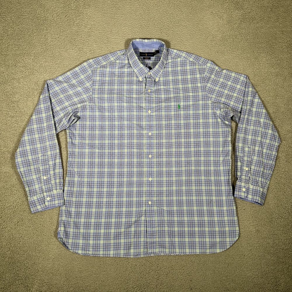 Ralph Lauren Shirt Mens 2XL XXL Blue Plaid Casual Preppy Button Down Pony Logo